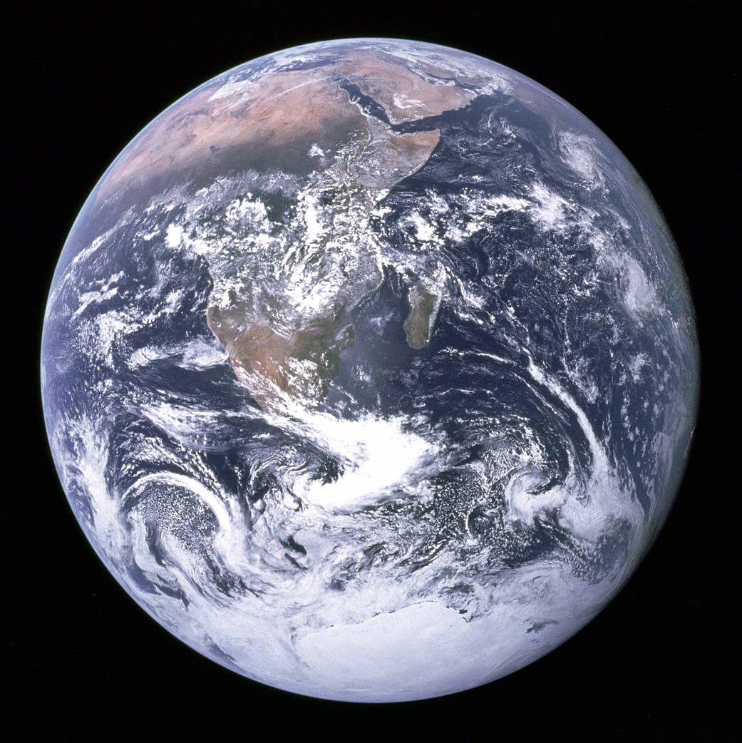 Known as The Blue Marble, an image of the Earth taken in space by the Apollo 17 crew.