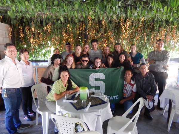 2014 Ecological Engineering in the Tropic Costa Rica group enjoying traditional lunch at Coopedota Coffee Cooperative 