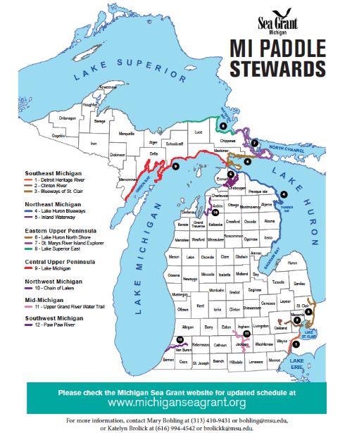 Map shows the 12 established Michigan water trails.