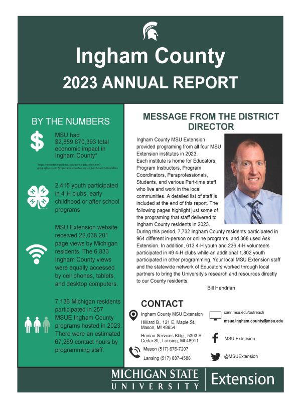First page of the 2023 Ingham County MSU Extension Annual Report