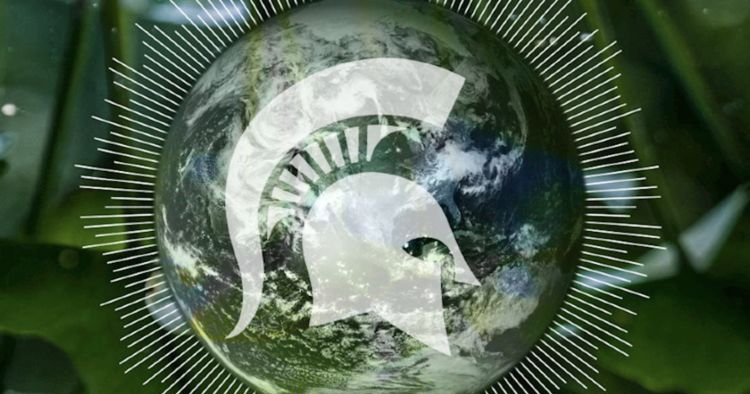 Spartan helmet against a green image of globe