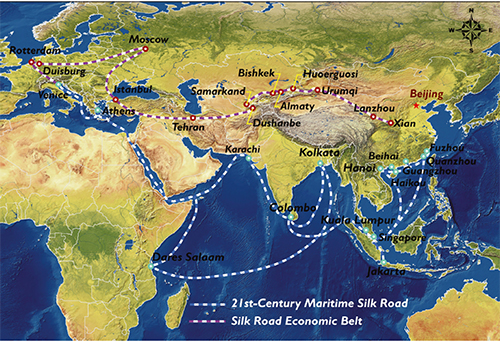 Map of the new Silk Road and Maritime Silk Road