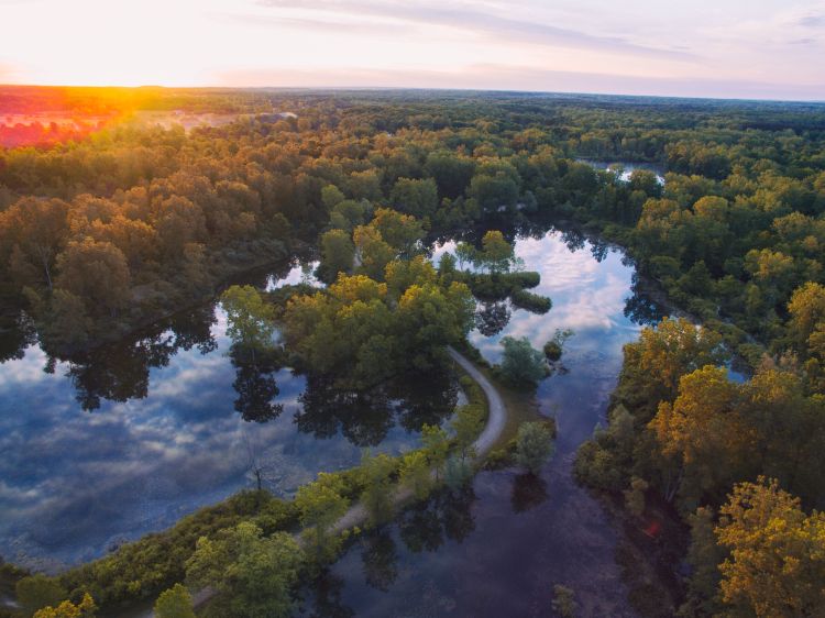 Otisville river road at sunset from above