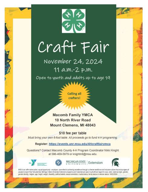 Macomb County 4-H Craft Fair flyer