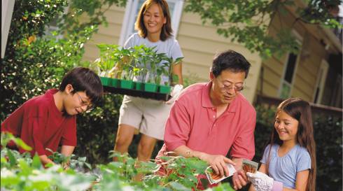 a family gardening together