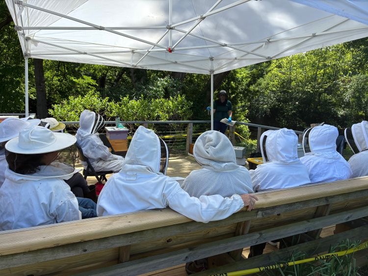 beekeepers gathered outdoors
