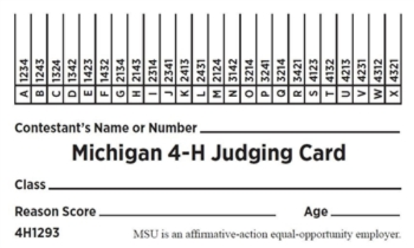 Photo of judging card.