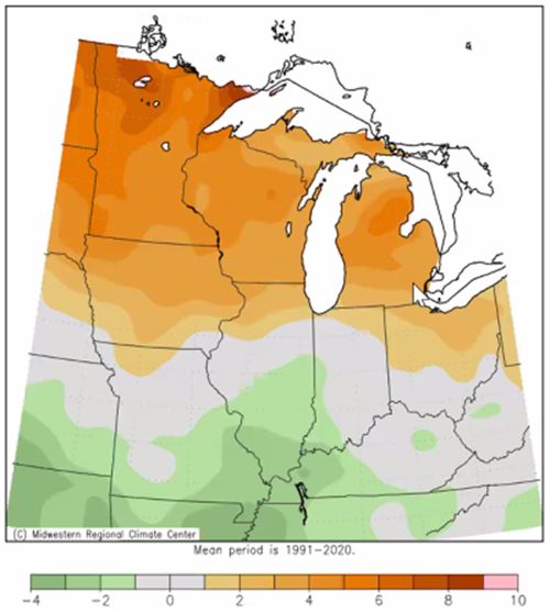 Average temperature map of the Midwest