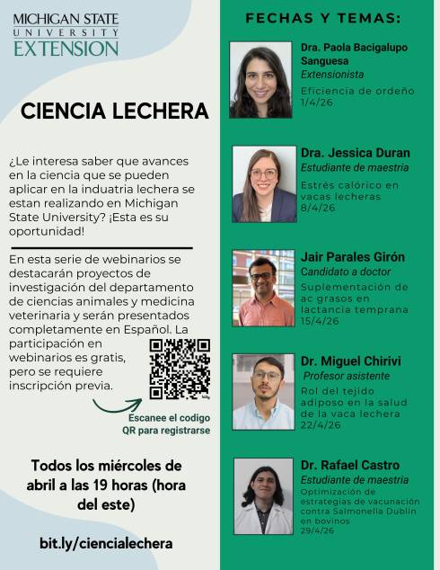 flier describing the Spanish dairy webinar series