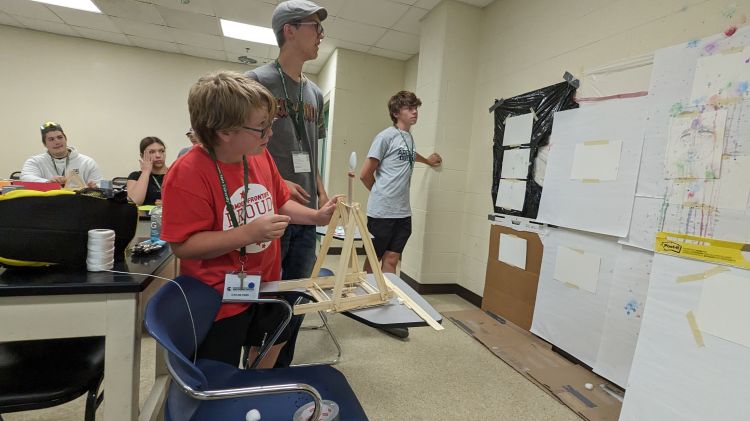 4-H Exploration Days participants build a catapult as part of their pre-college experience. Picture taken by MSU Extension staff.