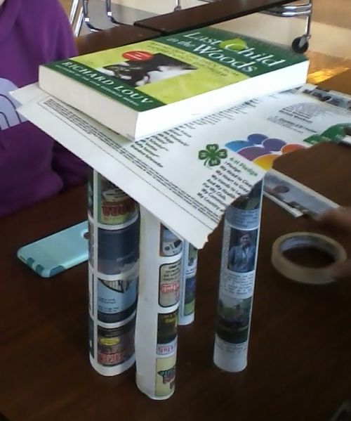 Four rolls of rolled up paper with a book on top.