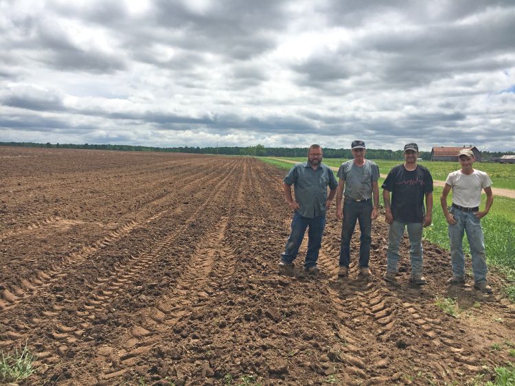four men standing in a field