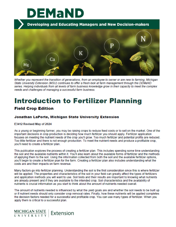 Front page of the Introduction to Fertilizer Planning bulletin.