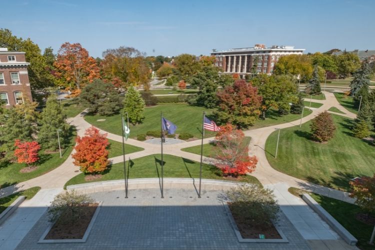 An image of MSU's campus, including Agriculture Hall.
