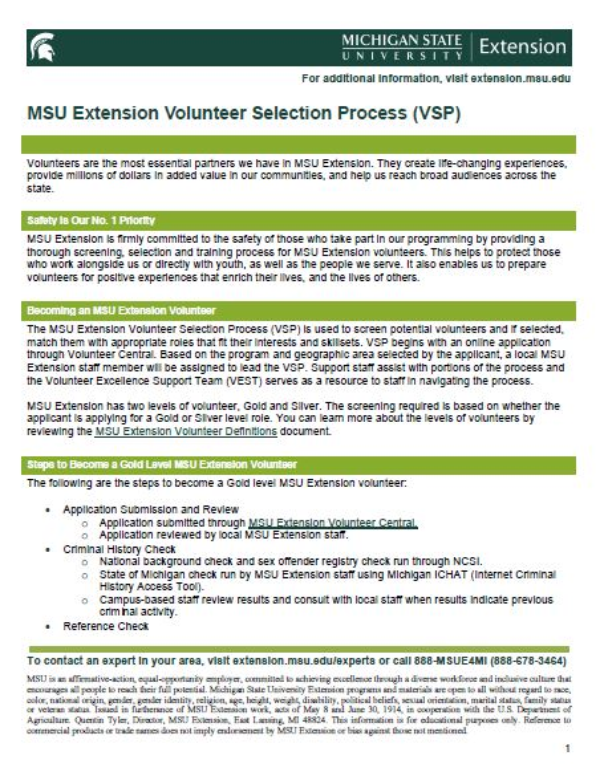 Thumbnail image of MSU Extension Volunteer Selection Process document.