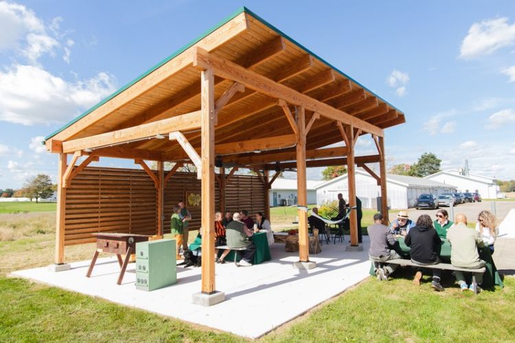 Image of the new Teaching Pavilion at the MSU Pollinator Performance Center at the ribbon cutting event on October 8, 2026.