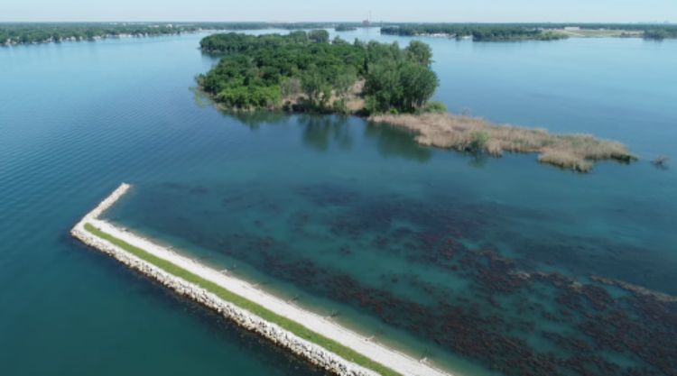 An aerial view of Celeron Island.