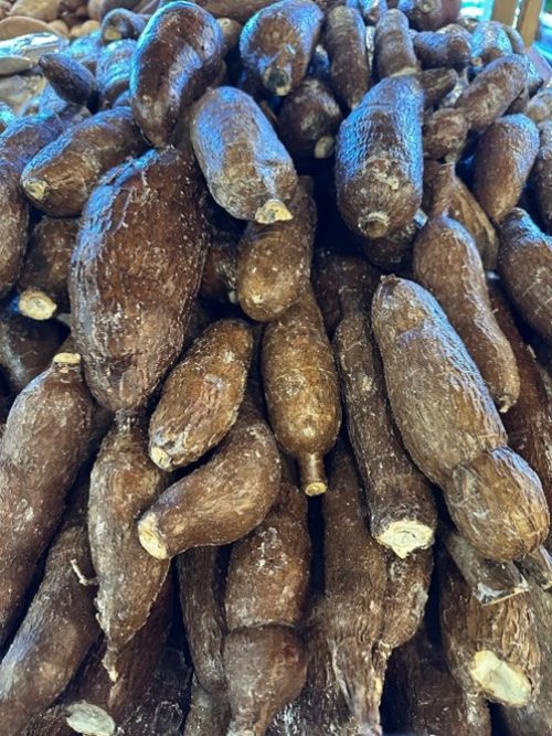 A pile of dark tuberous vegetables.