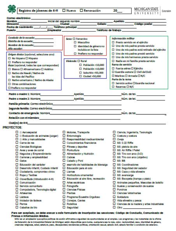 Thumbnail of the Michigan 4-H Spanish Enrollment Form.