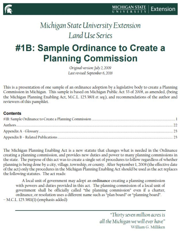 #1B: Sample Ordinance to Create a Planning Commission cover