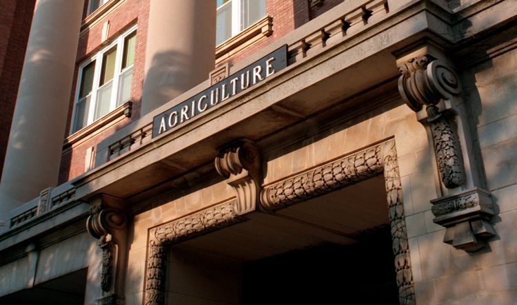 Photo of the entrance to Morrill Hall of Agriculture on the campus of Michigan State University