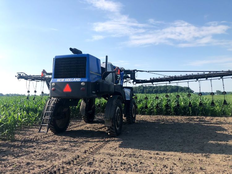 Tractor in corn field