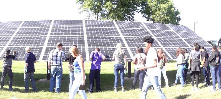 4-H Renewable Energy Camp participants visiting the solar array at HomeWorks Tri County Electric Coop. Photo by Jan Brinn, MSU Extension.