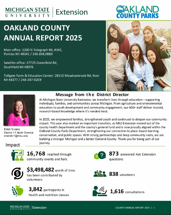 Oakland County Annual Report 2025 infographic cover page