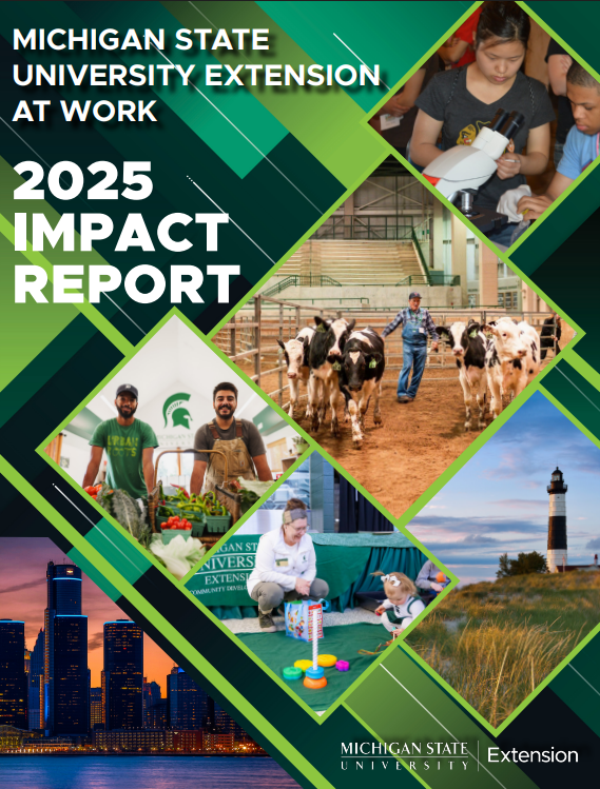 A thumbnail image of the cover of the 2025 MSU Extension impact report.