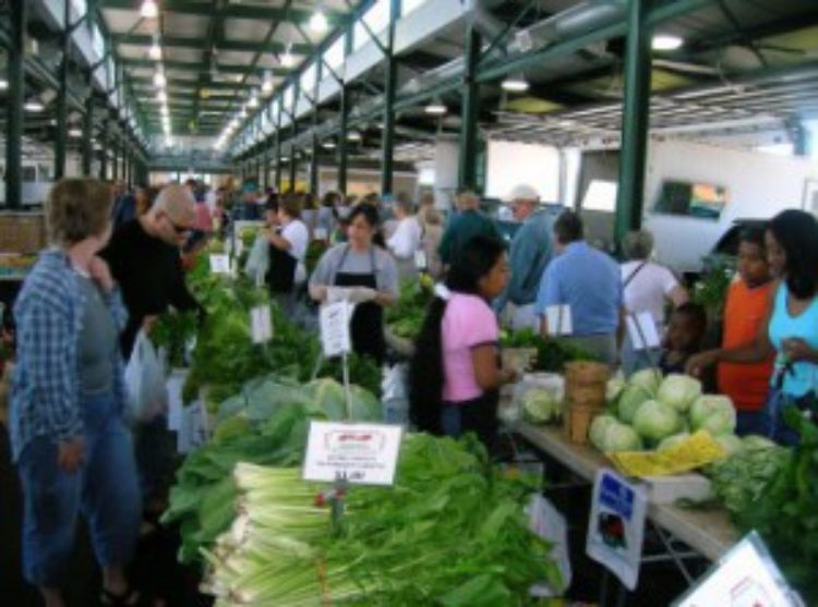 People shopping at a farmers market