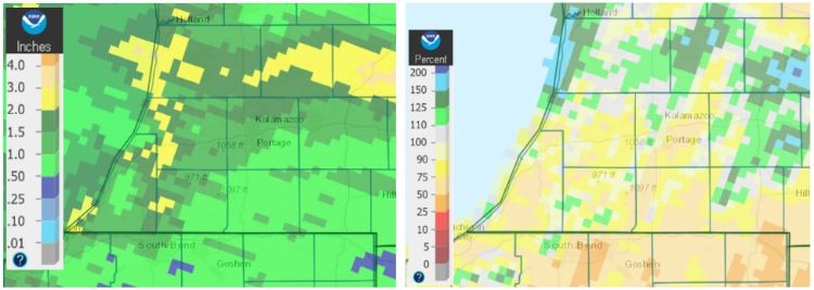 Rainfall totals for the past seven days