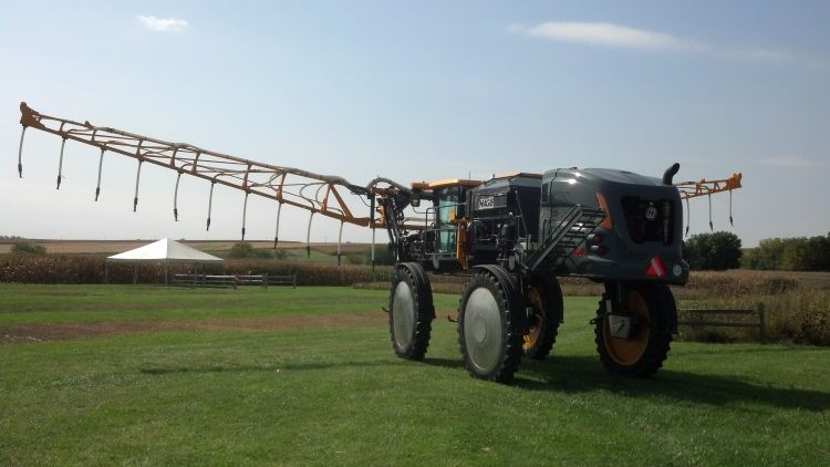 The new Hagie Cover Crop Interseeder (CCI) heads to the field for a seeding demonstration. Photo credit: James DeDecker, MSU Extension