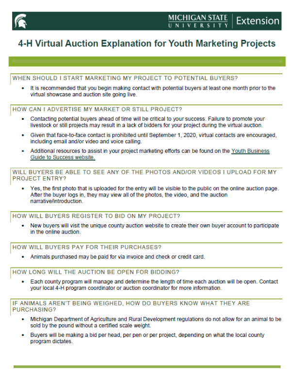 Thumbnail of 4-H Virtual Auction Explanation for Youth Marketing Projects document.