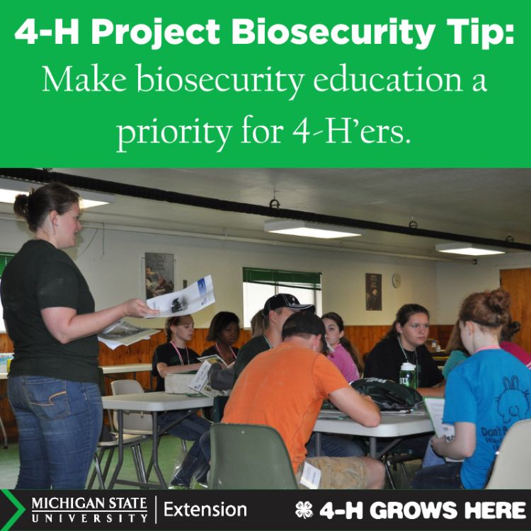 An image of a leader talking to a 4-H club. The words 