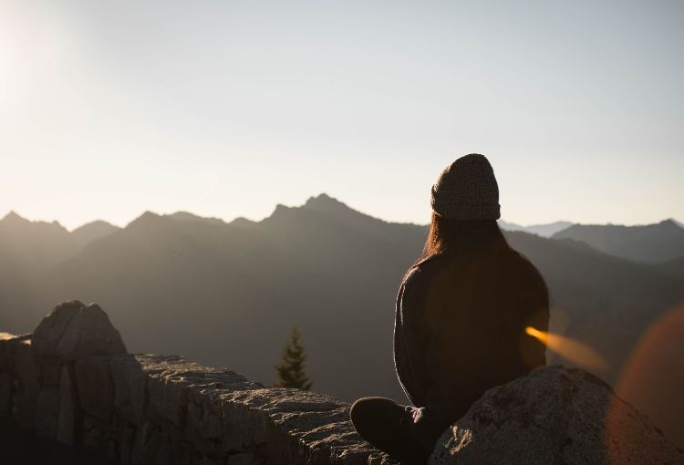 A person on a mountain.