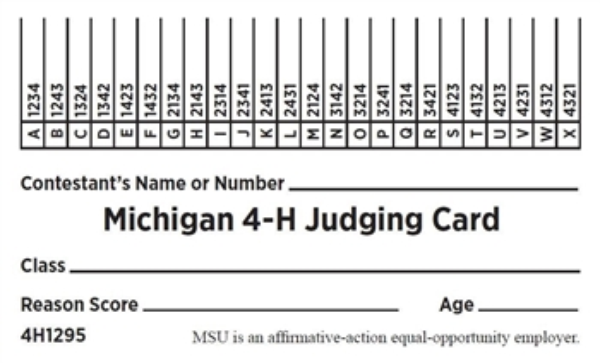 Photo 4-H judging card.