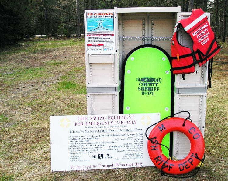 Water rescue safety equipment on beach in northern Lake Michigan. Ron Kinnunen | Michigan Sea Grant