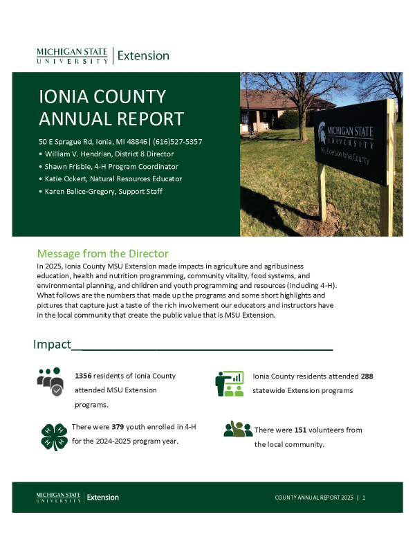 Page one of the 2025 MSU Extension Ionia County Annual Report