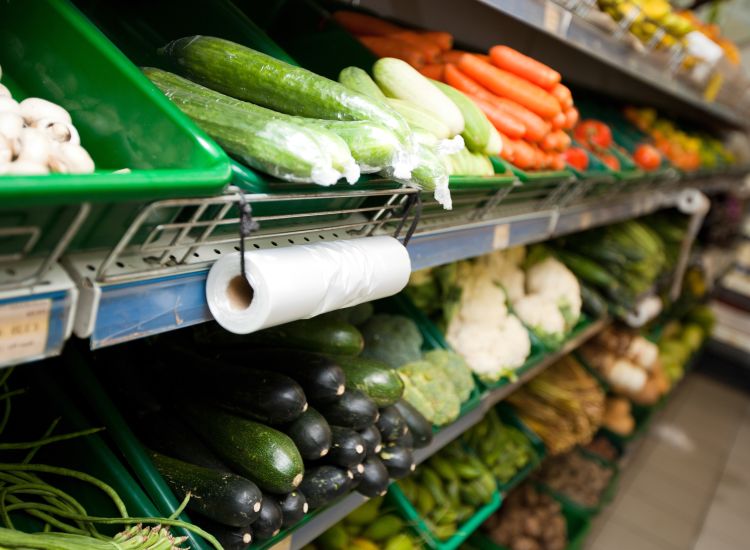 Produce in a grocery store.