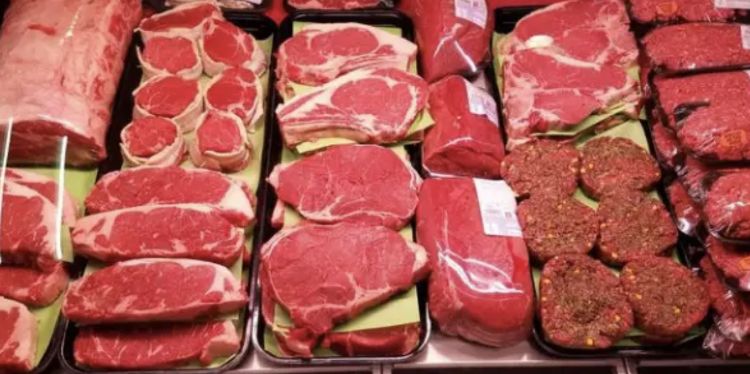 Beef displayed for sale in a market.