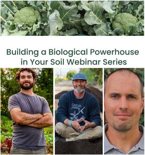 Photos of Parker Jean from Sanctuary Farm in Detroit, Ian Hunter of Cure Soil Compost, and Jesse Wiser of Hiwassee Products and the title of the webinar series: 