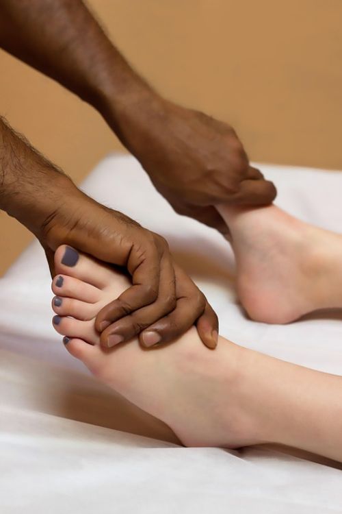 Someone getting a foot massage.