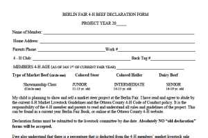 Berlin Fair 4-H Beef Declaration - Ottawa County