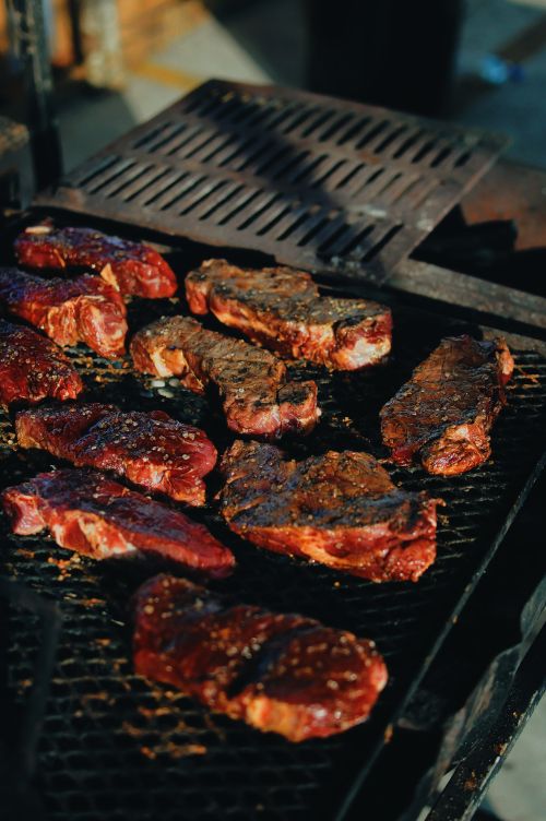 Meat on a grill.