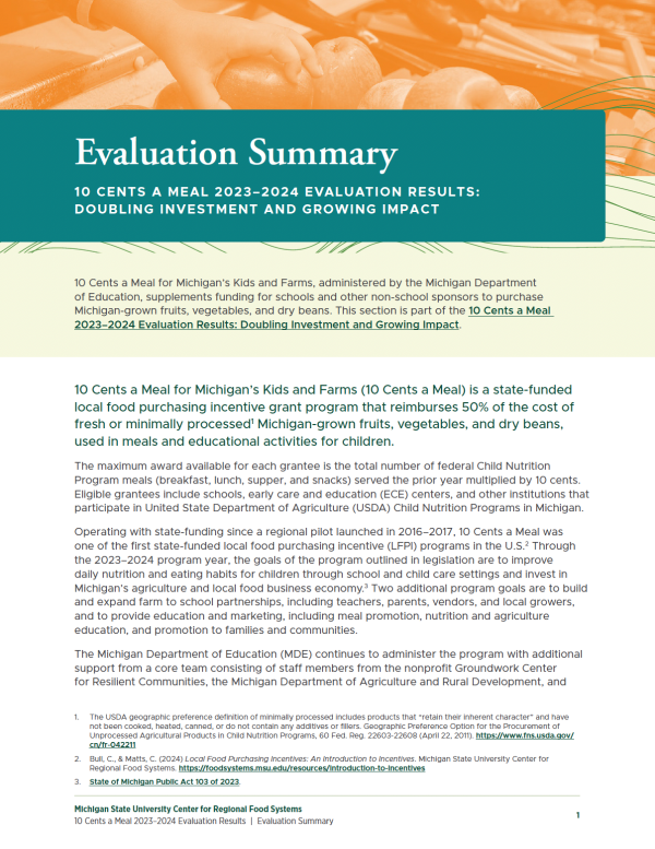 The Evaluation Summary of the 2023-2024 program year of 10 Cents a Meal for Michigan's Kids and Farms
