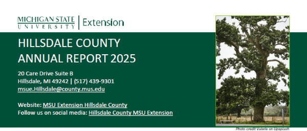 Hillsdale County Annual Report Cover
With green and white MSU Extension branding