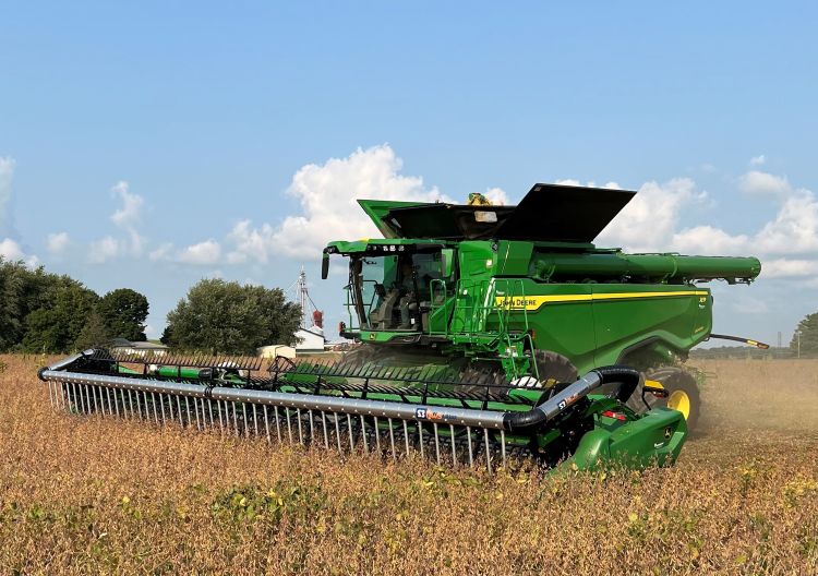 Combine harvesting soybeans.