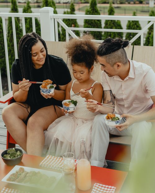 A family eating together.