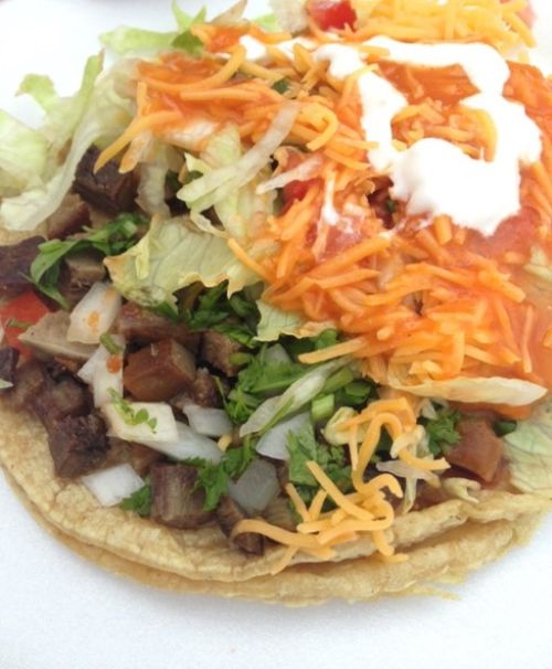 Tacos de Lengua (beef tongue) from La Guatemalteca Tacos food truck in Kalamazoo, photo by Mariel Borgman