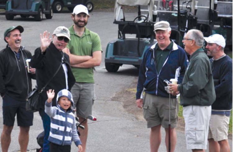 Several golfers gathered waiting for the start of the Landscape Architecture Alumni Golf Outing.